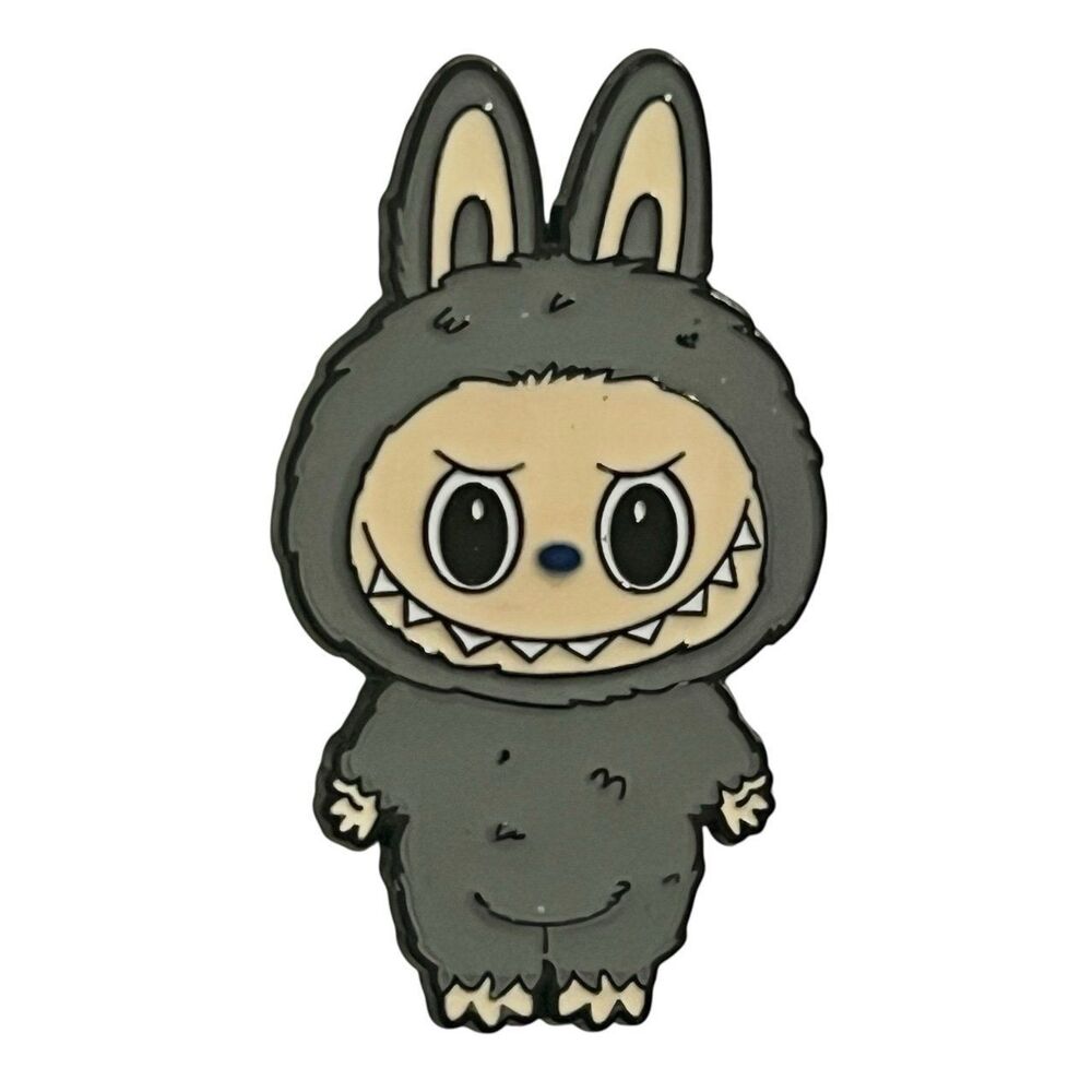 Labubu Bunny Enamel Pin Smokey Ash Gray Cute and Collectible